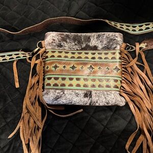 Brown and Tan Fringe Crossbody Bag